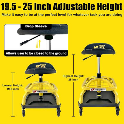 Rolling Shop Stool with Wheels, Garage Work Mechanic Stool with Backrest - Image 3