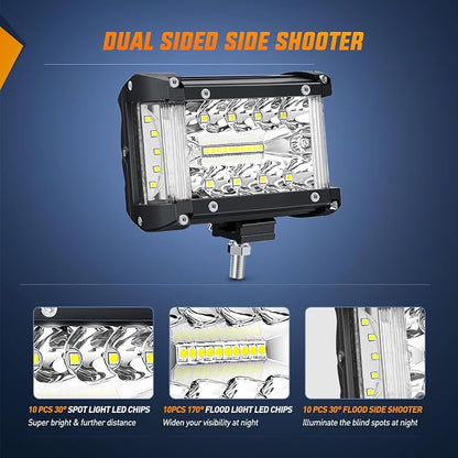 Nilight Side Shooter LED Light Bar 2PCS 4.3 Inch Triple Row Spot Flood Combo - Image 4