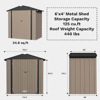 Greesum 6×4FT Outdoor Storage Shed, Metal Patio Storaged Sheds - Image 3