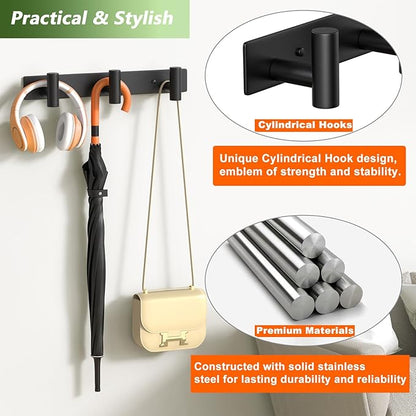 Coat Rack Wall Mounted with 3 Hooks, Heavy Duty Wall Hooks - Image 4