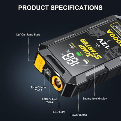 Car Battery Jump Starter with 4000A Peak Smart Clip LCD Display and 3 Modes - Image 6