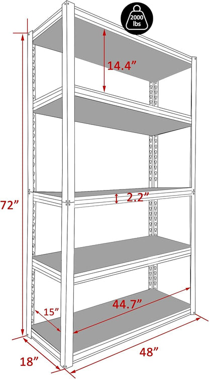 MUPATER 72" H x 48" W x 18" D Metal Storage Shelves, 5 Tier Shelves and - Image 3