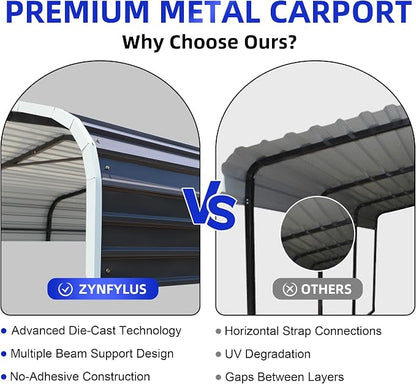 10x15 Metal Carport with Base Fixings Heavy Duty Garage Outdoor Chrome Plated - Image 3