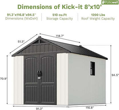 Patiowell 8 x 10 FT Resin Outdoor Storage Shed - Image 4