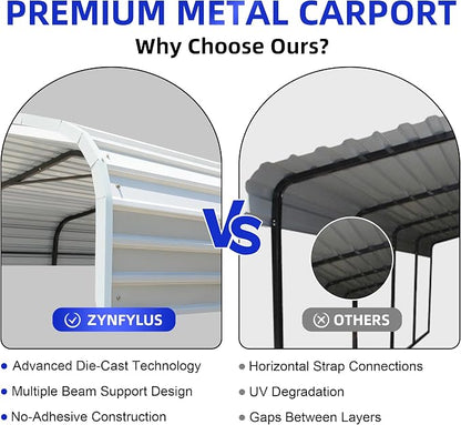 12x20 Metal Carport with Base Fixings Heavy Duty Garage Outdoor Chrome Plated - Image 3