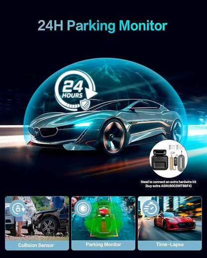 AI Dash Cam Front Rear Inside, 4 Channel 3k+1080P*3 Dashcam - Image 8