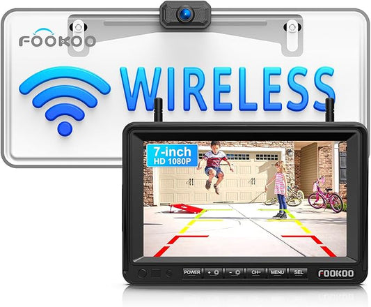 Fookoo HD 1080P 7-inch Wireless Backup Camera, DIY Guide Lines Wide Angle IP69 by FOOKOO