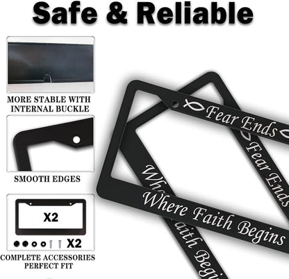 License Plate Frames Black and White Car Plate Frame Fear Ends When Faith - Image 4