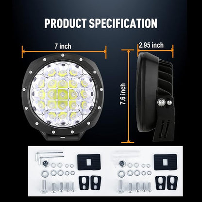 BIGLION.X 7Inch Round LED Offroad Lights 2PCS 210W 32000LM Super Bright LED Off - Image 2