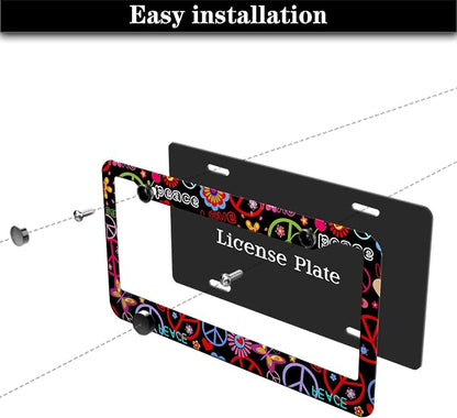 Car License Plate Frame Multicolor License Plate Frames Hippies Peace Flower - Image 7