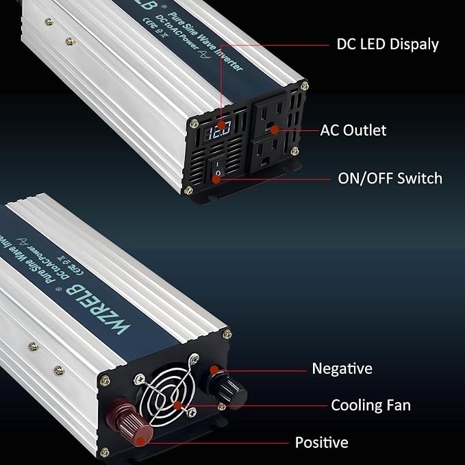 WZRELB 800W Pure Sine Wave Inverter 12V DC to 110V 120V AC Power Converter - Image 3