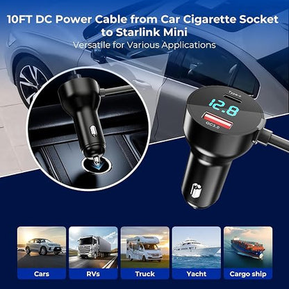 3 in 1 Starlink Mini Cable 10FT, Starlink Mini Car Charger DC Power - Image 3