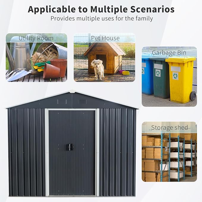 8x10 FT Outdoor Storage Shed, Metal Garden Shed - Image 7