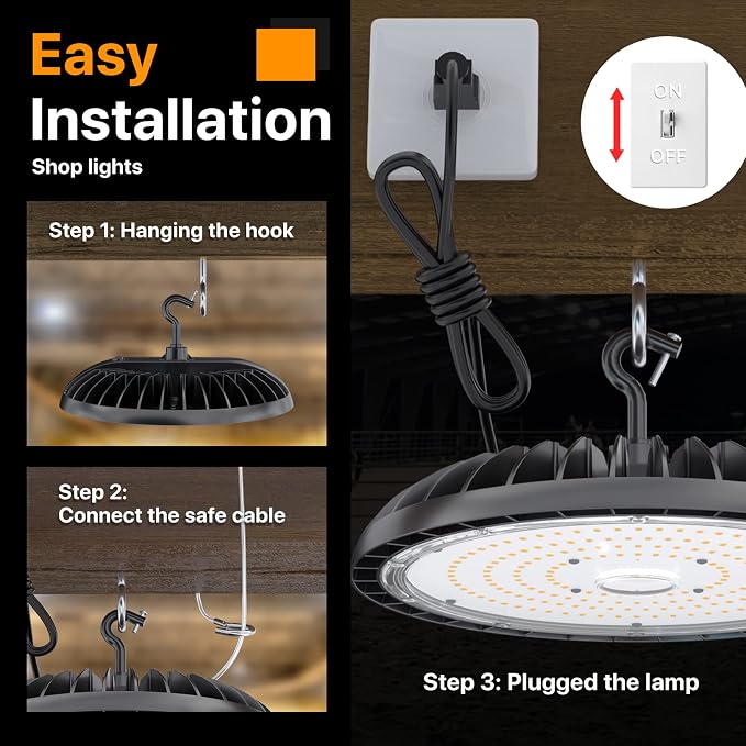 4 Pack Led High Bay Light 250W, 37500 lm High Bay Led Shop Lights 5000K - Image 5