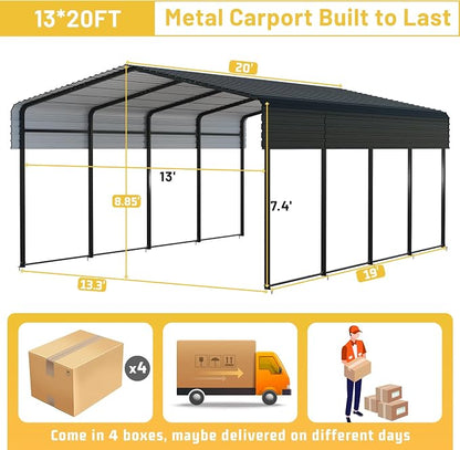 Metal Carport 13 * 20 FT with Enhanced Base Heavy Duty Garage with Galvanized - Image 4