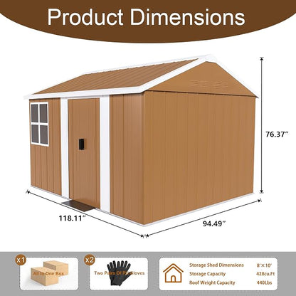 10 x 8 FT Outdoor Storage Shed, Metal Garden Tool Shed - Image 8