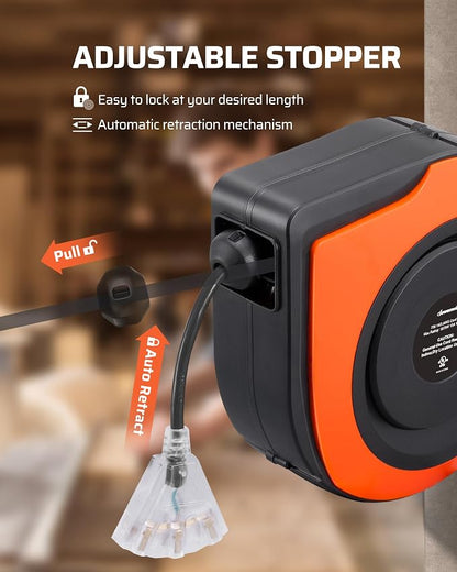 DEWENWILS Retractable Extension Cord Reel, 75 FT Heavy Duty Power Cord - Image 4