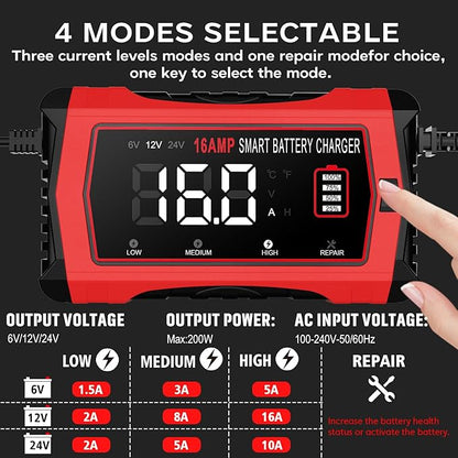 16-Amp Battery Charger, 6V/12V/24V Smart Car Battery Charger, Automotive - Image 5