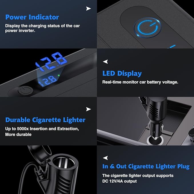 RoyPow 200W Car Power Inverter, DC 12V to 110V AC Power Inverter - Image 8