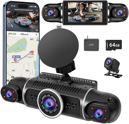 360° Dash Cam Front and Rear View 4 Channel Dash Camera FHD 2K+1080Px3 by Zunfly