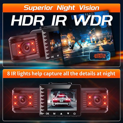 iiwey T1-pro Dash Cam Front and Rear Inside 3 Channel 1080P, Adjustable Lens - Image 4