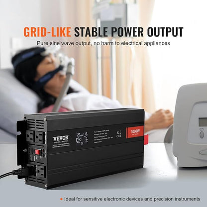 VEVOR Pure Sine Wave Inverter, 3000 Watt, DC 12V to AC 120V Power Inverter - Image 3