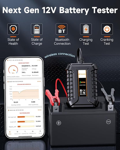 FOXWELL BT60 Car Battery Tester, 12V Bluetooth Battery Load Analyzer via App - Image 2