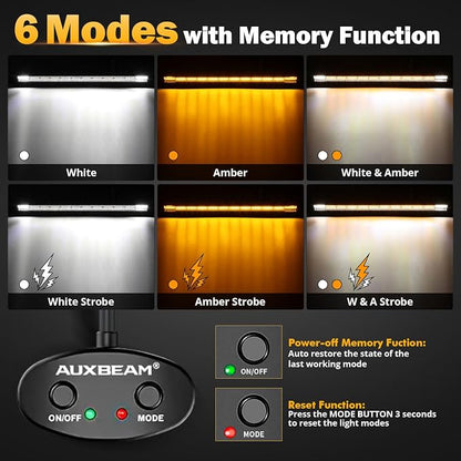 Auxbeam LED Straight Light Bar 50 Inch 288W Amber White Fog Lights, 6 Modes - Image 2