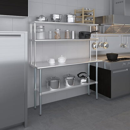 Amgood Stainless Steel Work Table Double Tier Overshelf | Metal Kitchen Prep - Image 8