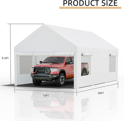 JY QAQA Carport, 12x20 FT Heavy Duty Carport Reinforced Steel Poles - Image 3