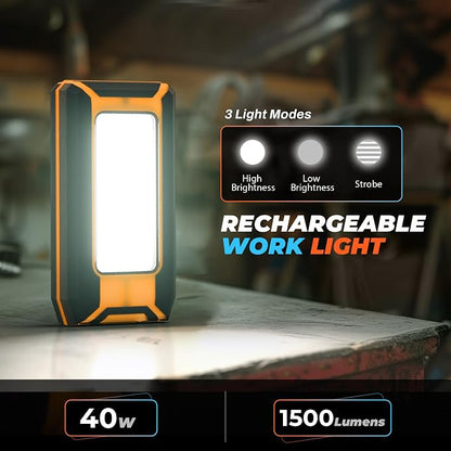 2-Pack LED Rechargeable Magnetic Work Light 40W 1500 Lumens, Hanging Hook - Image 2