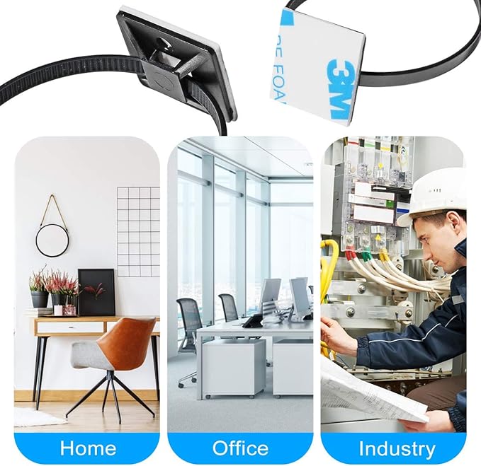 200pcs 3/4" 3M Back-Glue Self Adhesive Black Strong Cable Zip Tie Mounts - Image 6