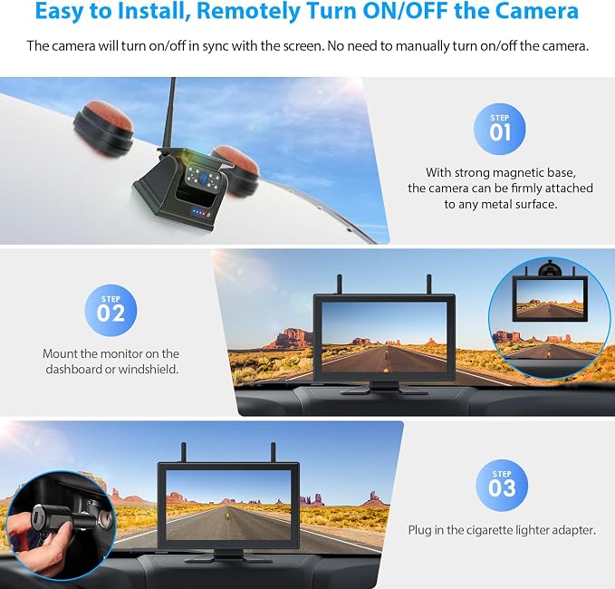 10.1" Magnetic Solar Wireless Backup Camera System, HD1080P Loop Recording 10.1 - Image 2