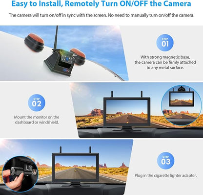 10.1" Magnetic Solar Wireless Backup Camera System, HD1080P Loop Recording 10.1 - Image 2