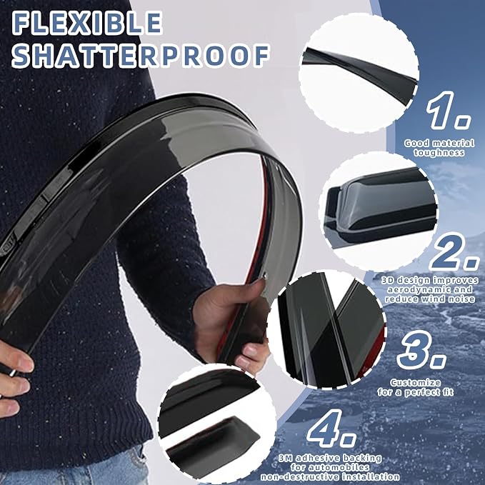 Window Visors Rain Guards fits 2019-2023 Santa Fe, Out-Channel Window Wind - Image 4