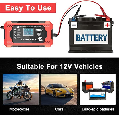 15-Amp Battery Charger, 12V Trickle Charger Car Battery Charger, Smart - Image 2