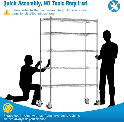 Wire Shelving with Wheels, 3000 Lbs Storage Shelves Heavy Duty, - Image 6