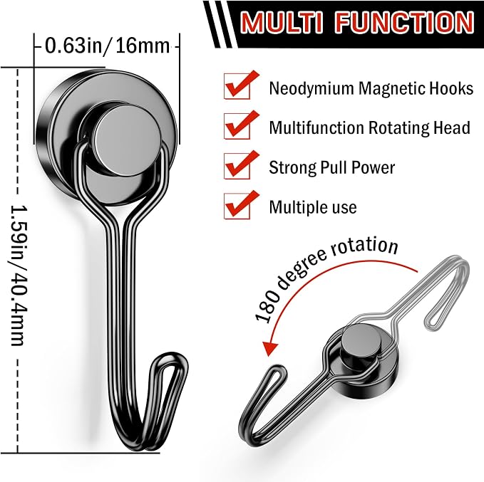 FINDMAG Black Magnetic Hooks, 30lbs+ Strong Magnetic Hooks - Image 2