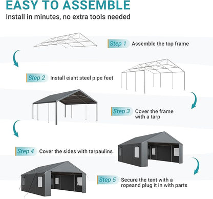 Carport, Heavy Duty Car Port 20x20 FT, Large Car Canopy - Image 6