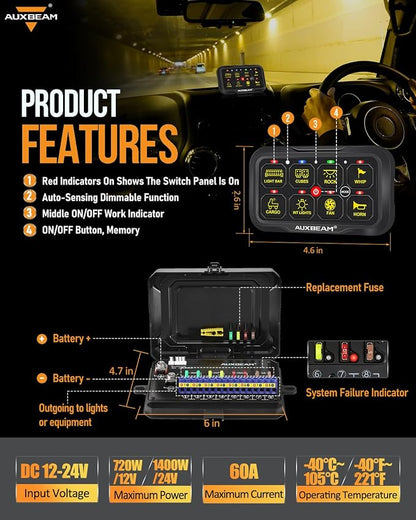Auxbeam 8 Gang Switch Panel Bluetooth AR-800 RGB Switch Pod - Image 8