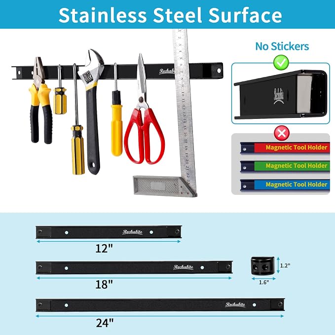 4 Pieces 24" Magnetic Tool Holder Strip, Metal Tool Organizer Rack - Image 4