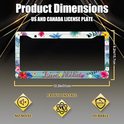 Aloha License Plate Frame Colorful Hibiscus Flowers License Plate Stainless - Image 2