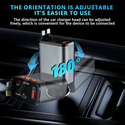 Retractable Car Charger, 5 in 1 Fast Cars Phone Charger 60w, Handsfree Call - Image 2