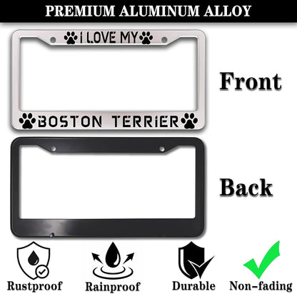 License Plate Holder Black and White License Plate Frames I Love My Boston - Image 3