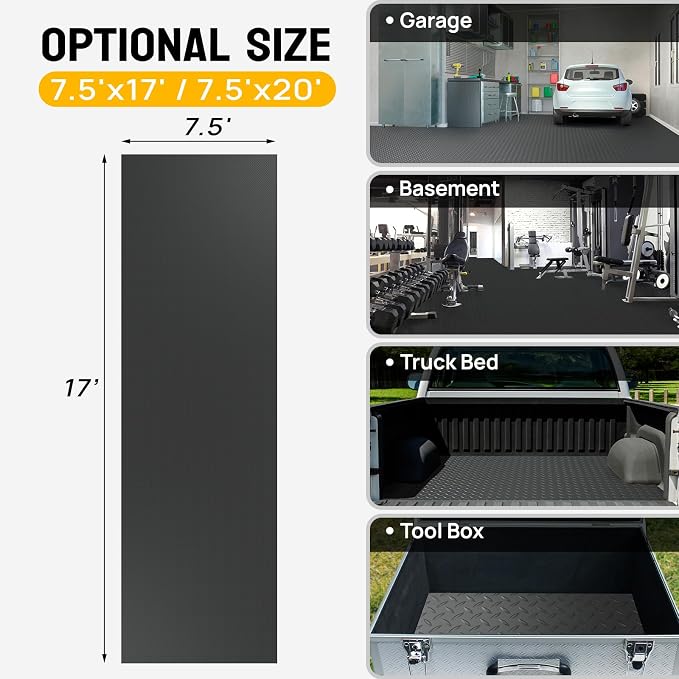 TUFFIOM 7.5 x 17 FT Garage Floor Mat, Thickened Diamond Plate PVC Garage Mats - Image 6