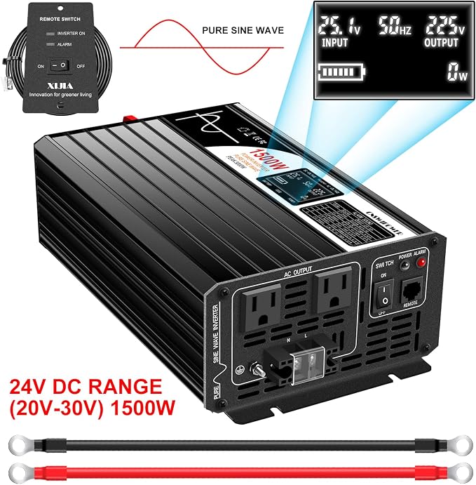 Xijia 1500W Pure Sine Wave LCD-Display DC 24V Inverter AC 120V 60HZ Solar - Image 2