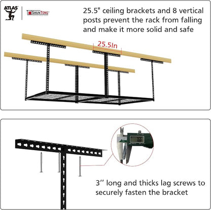The Atlas 4 x 8 ft Adjustable Height Overhead Garage Storage Rack 900 lbs Heavy - Image 5