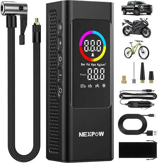 NEXPOW 150 PSI Tire Inflator Portable Air Compressor, 12000mAh Battery Auto by NEXPOW