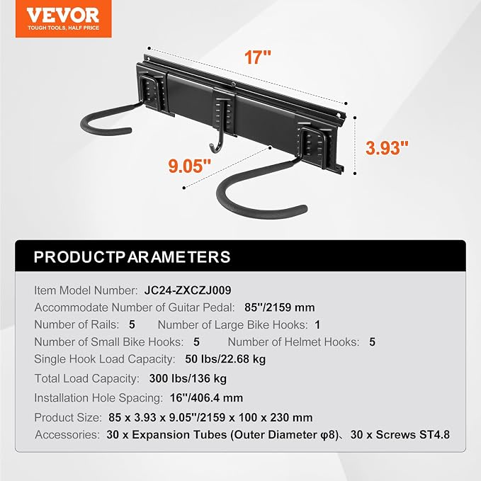 VEVOR Bike Storage Rack, 6 Bike Racks and 5 Helmets Hooks, Wall Mount Bike - Image 7