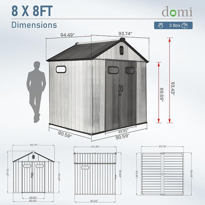 Domi 8x8 FT Outdoor Resin Storage Shed, All-Weather Double-Wall Storage Building - Image 3